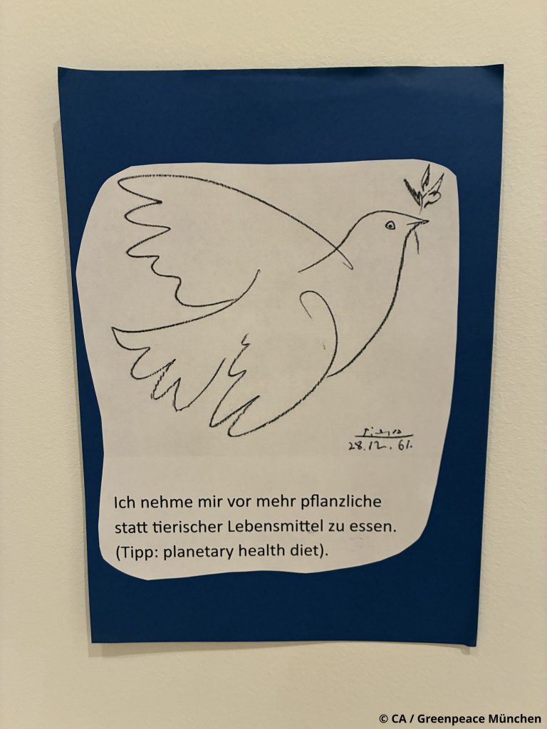 Friedenstaube: Ich nehme mir vor, mehr pflanzliche statt tierischer Lebensmittel zu essen.