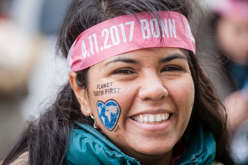 Activist at the climate march in Bonn. The environmental activists display a tattoo with the message  "Planet Earth First!" Banners and signs demand to act for climate protection and coal phase-out.
The twenty-third session of the Conference of the Parties (COP 23) takes place from 6-17 November in Bonn and will be presided over by the Government of Fiji.
Klima Demonstration vor der 23. Weltklimakonferenz. Das Motto lautet: Klima schuetzen-Kohle stoppen. Aktivisten fordern auf einem Tattoo:"Planet Earth First" .